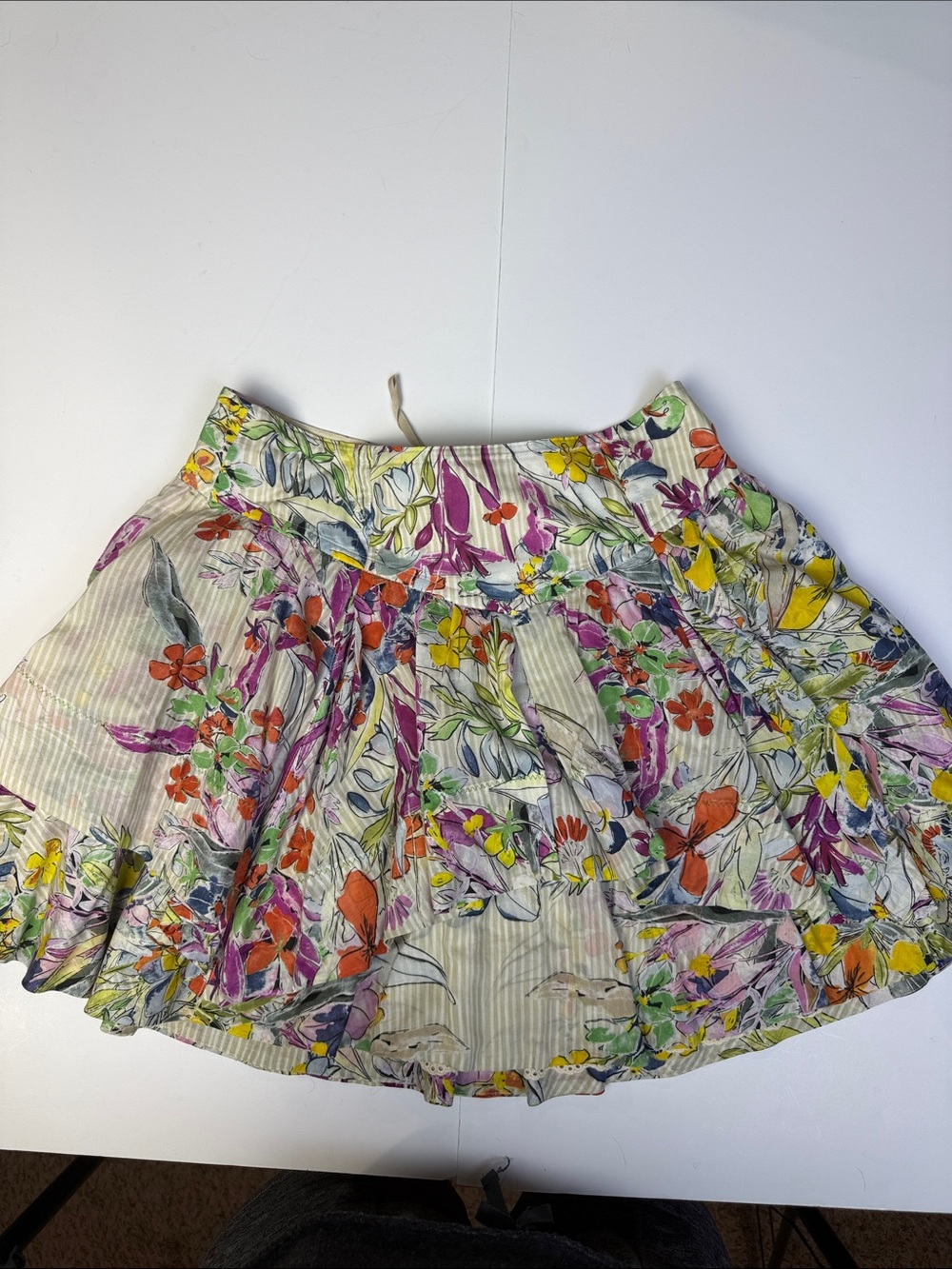 Anthropologie leifsdottir Multicolor Floral Circle Layered Skirt, Size 6